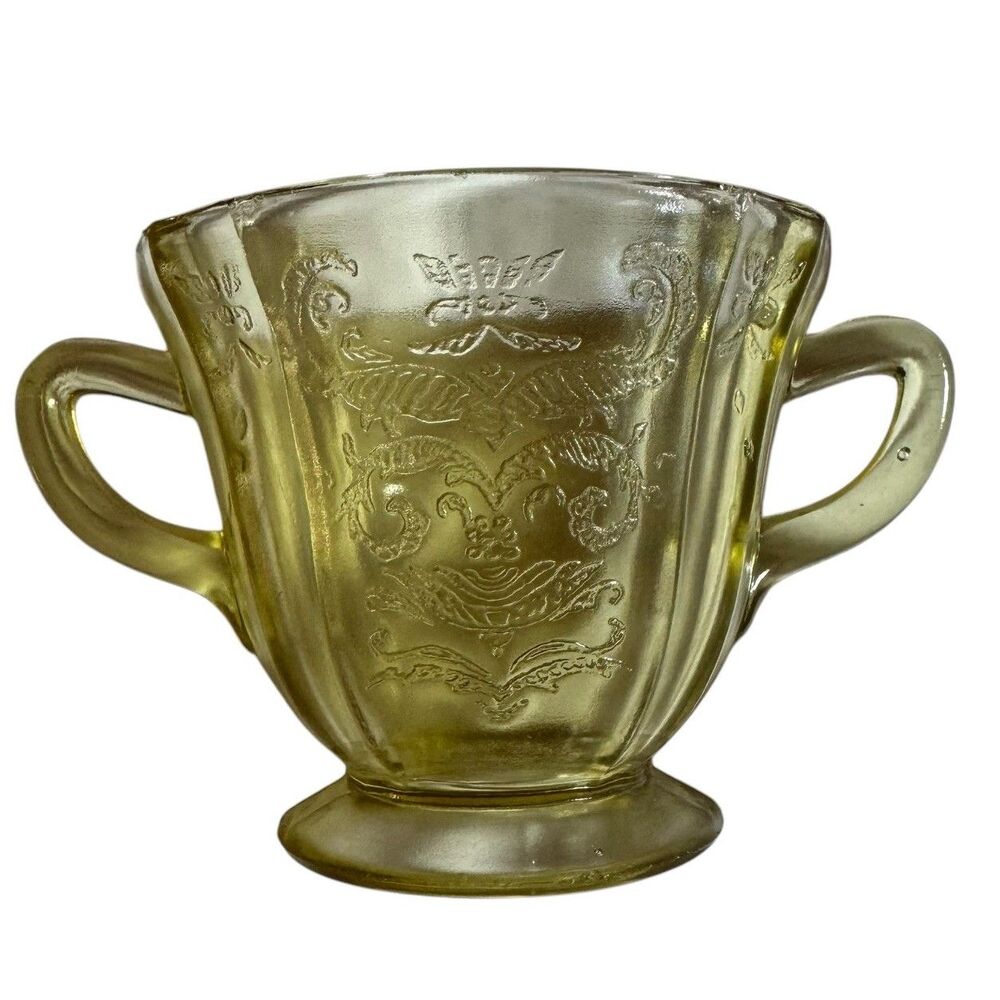 Vintage Federal Madrid Depression Glass Amber Open Sugar Bowl Dish